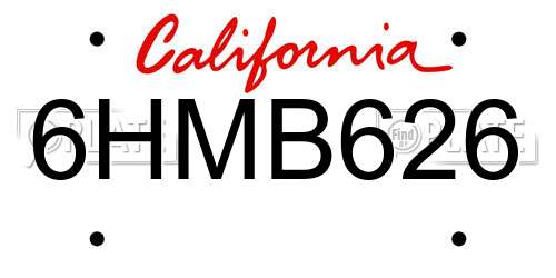 6HMB626 California License Plate