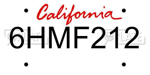6HMF212 California License Plate
