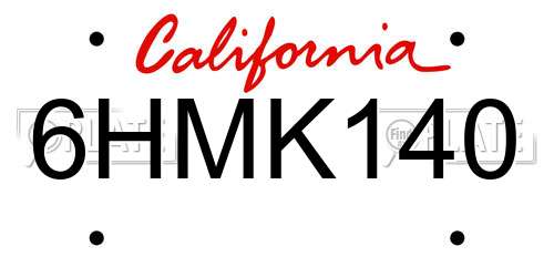 6HMK140 California License Plate
