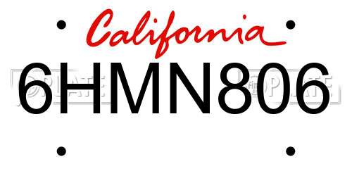 6HMN806 California License Plate