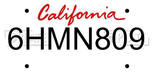 6HMN809 California License Plate