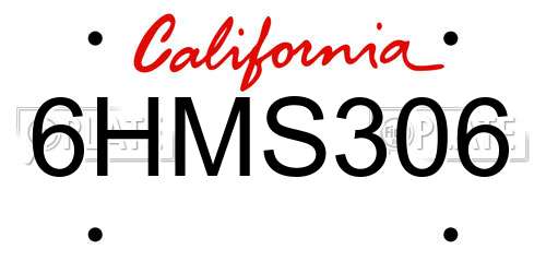 6HMS306 California License Plate