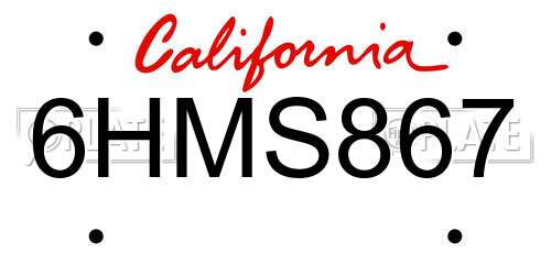 6HMS867 California License Plate