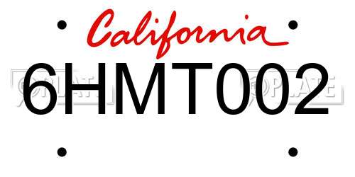 6HMT002 California License Plate