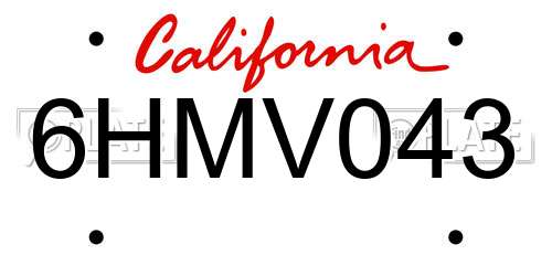 6HMV043 California License Plate