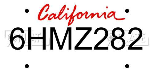 6HMZ282 California License Plate