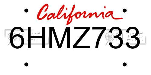 6HMZ733 California License Plate