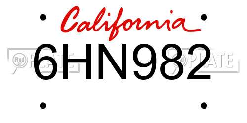 6HN982 California License Plate
