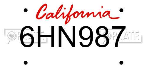6HN987 California License Plate