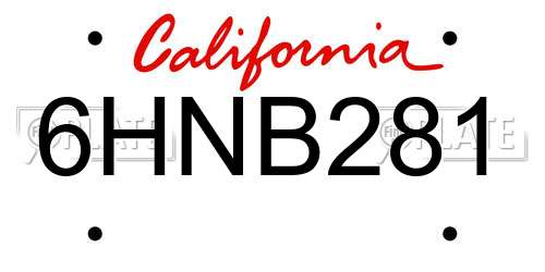 6HNB281 California License Plate