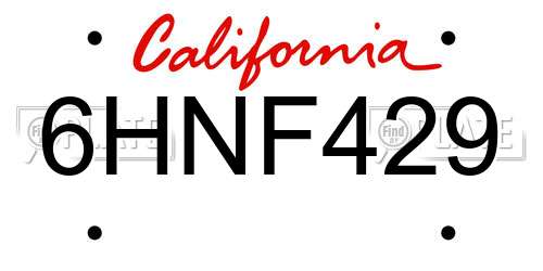 6HNF429 California License Plate