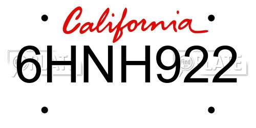 6HNH922 California License Plate