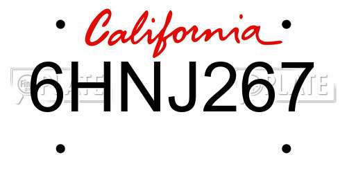 6HNJ267 California License Plate