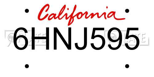 6HNJ595 California License Plate