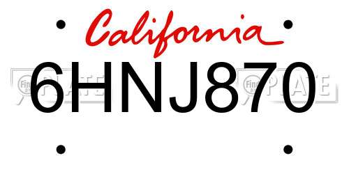 6HNJ870 California License Plate