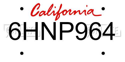 6HNP964 California License Plate