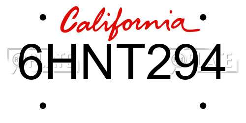 6HNT294 California License Plate