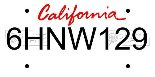 6HNW129 California License Plate