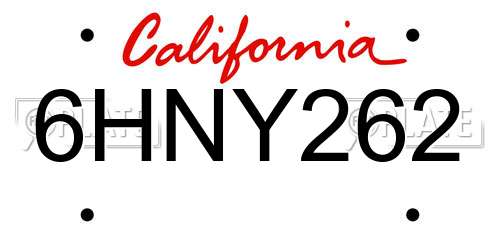 6HNY262 California License Plate