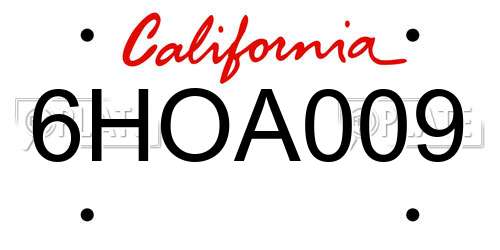 6HOA009 California License Plate