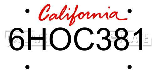 6HOC381 California License Plate