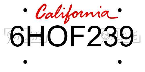 6HOF239 California License Plate
