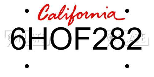 6HOF282 California License Plate