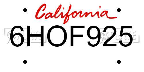 6HOF925 California License Plate