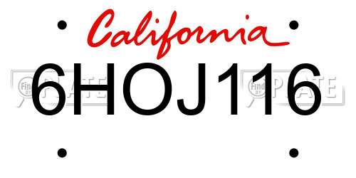 6HOJ116 California License Plate