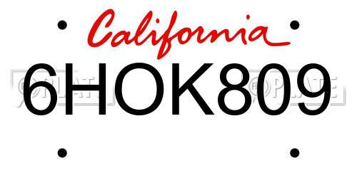 6HOK809 California License Plate