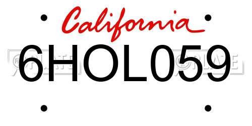 6HOL059 California License Plate