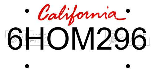 6HOM296 California License Plate