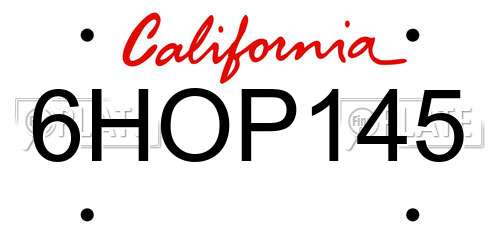 6HOP145 California License Plate