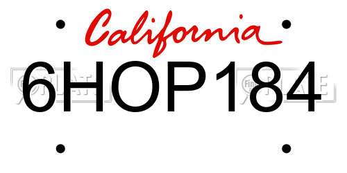 6HOP184 California License Plate
