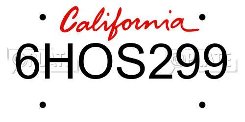 6HOS299 California License Plate