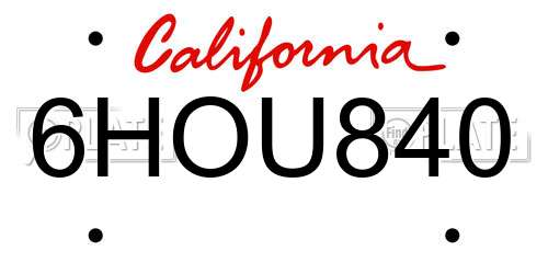 6HOU840 California License Plate