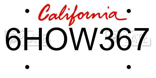 6HOW367 California License Plate