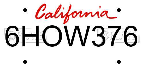 6HOW376 California License Plate