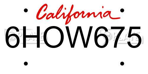 6HOW675 California License Plate
