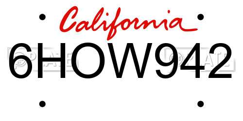 6HOW942 California License Plate