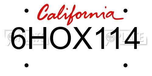 6HOX114 California License Plate