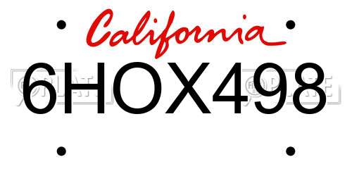 6HOX498 California License Plate