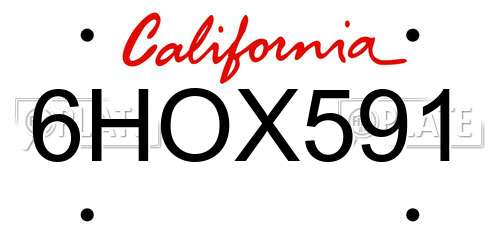 6HOX591 California License Plate
