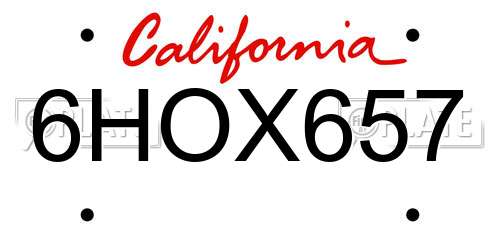 6HOX657 California License Plate