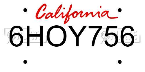 6HOY756 California License Plate