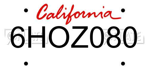 6HOZ080 California License Plate