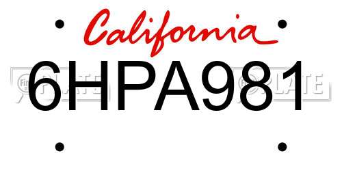 6HPA981 California License Plate