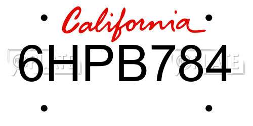 6HPB784 California License Plate