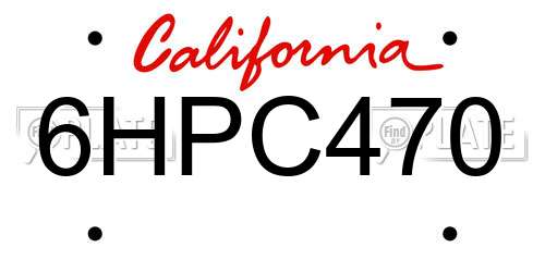 6HPC470 California License Plate