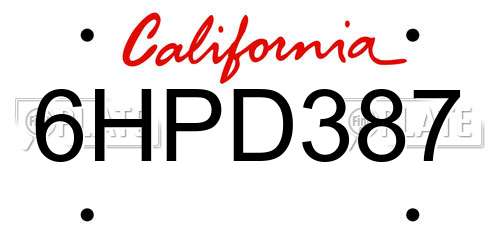 6HPD387 California License Plate